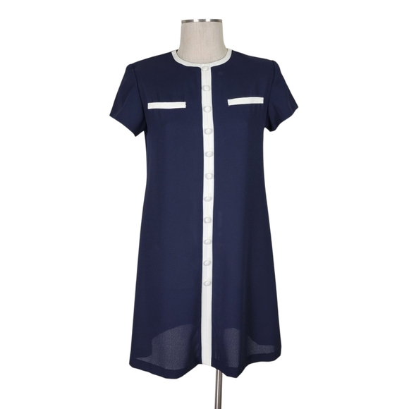 Jessica Howard Shift Dress Size 6 Black White Trim Short Sleeve Lightweight Zip - Picture 1 of 8